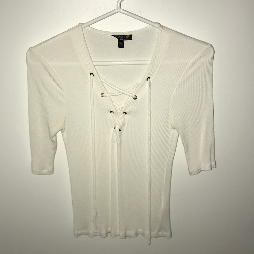 criss crossed ribbed soft t-shirt from topshop